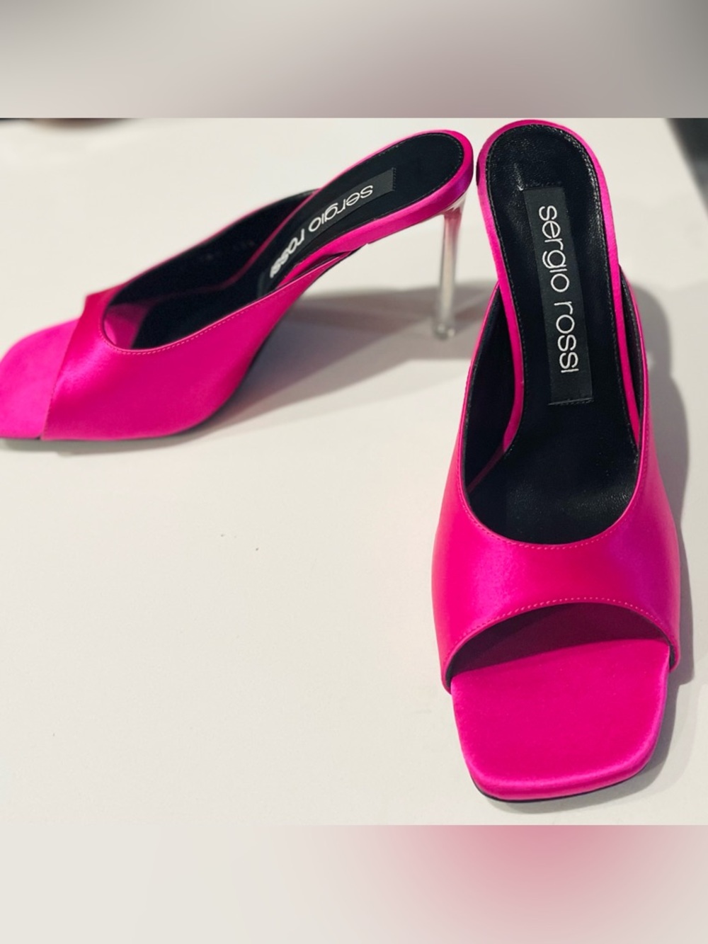 Sergio Rossi Fuchsia Satin Open-Toe Mule Heels